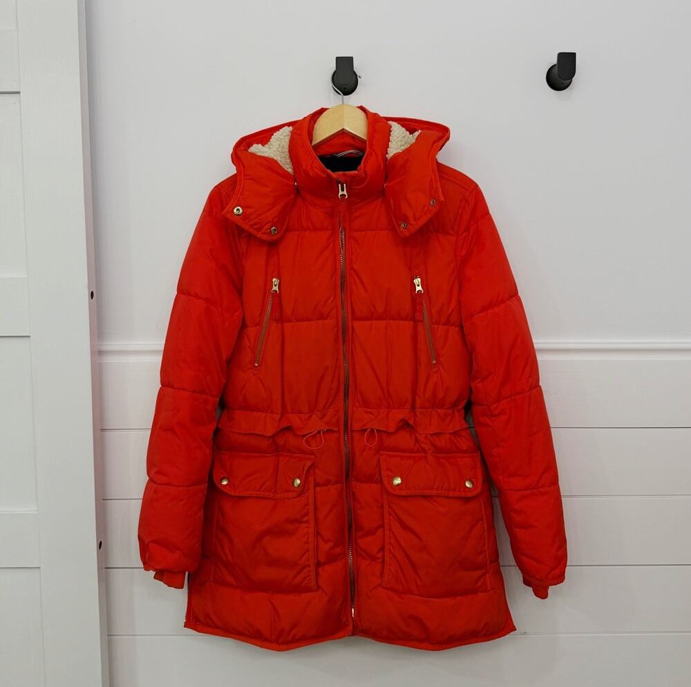 Women’s J. Crew Chateau Puffer Jacket With PrimaLoft Brilliant Sunset Small S
